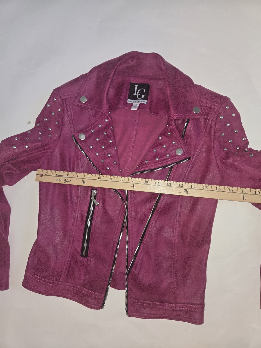 LG Pink Studded Moto Faux Leather Jacket With Zipper Accents- Women's Size 6 - Picture 11 of 15